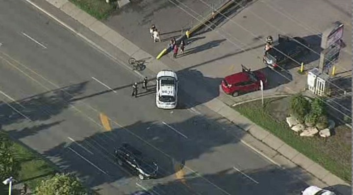 An aerial view of the scene where a boy was hit by a vehicle.