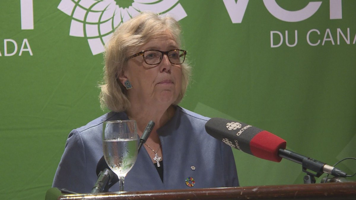 Elizabeth May speaking in Winnipeg on Sunday, September 21 2019.