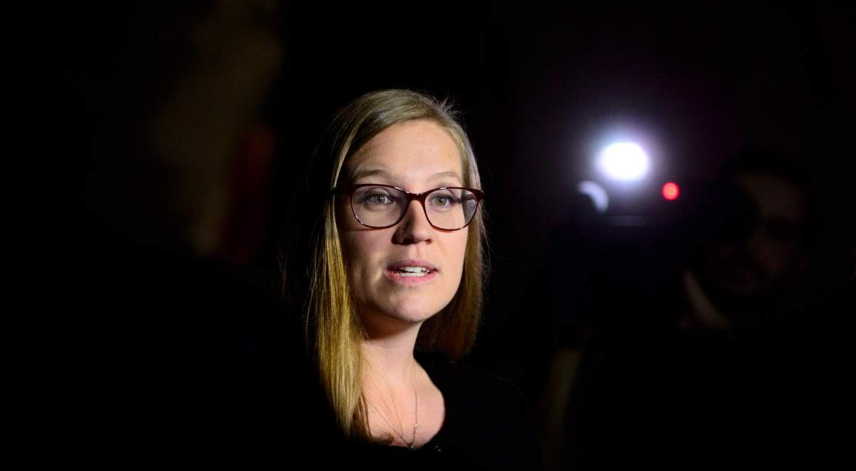 Karina Gould, Minister of Democratic Institutions, holds a press conference in the foyer of the House of Commons.