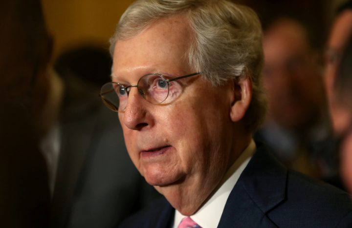 U.S. Senate Majority Leader Mitch McConnell speaks to the news media after the weekly Republican Party caucus lunch meeting at the U.S. Capitol in Washington, U.S., June 25, 2019. 