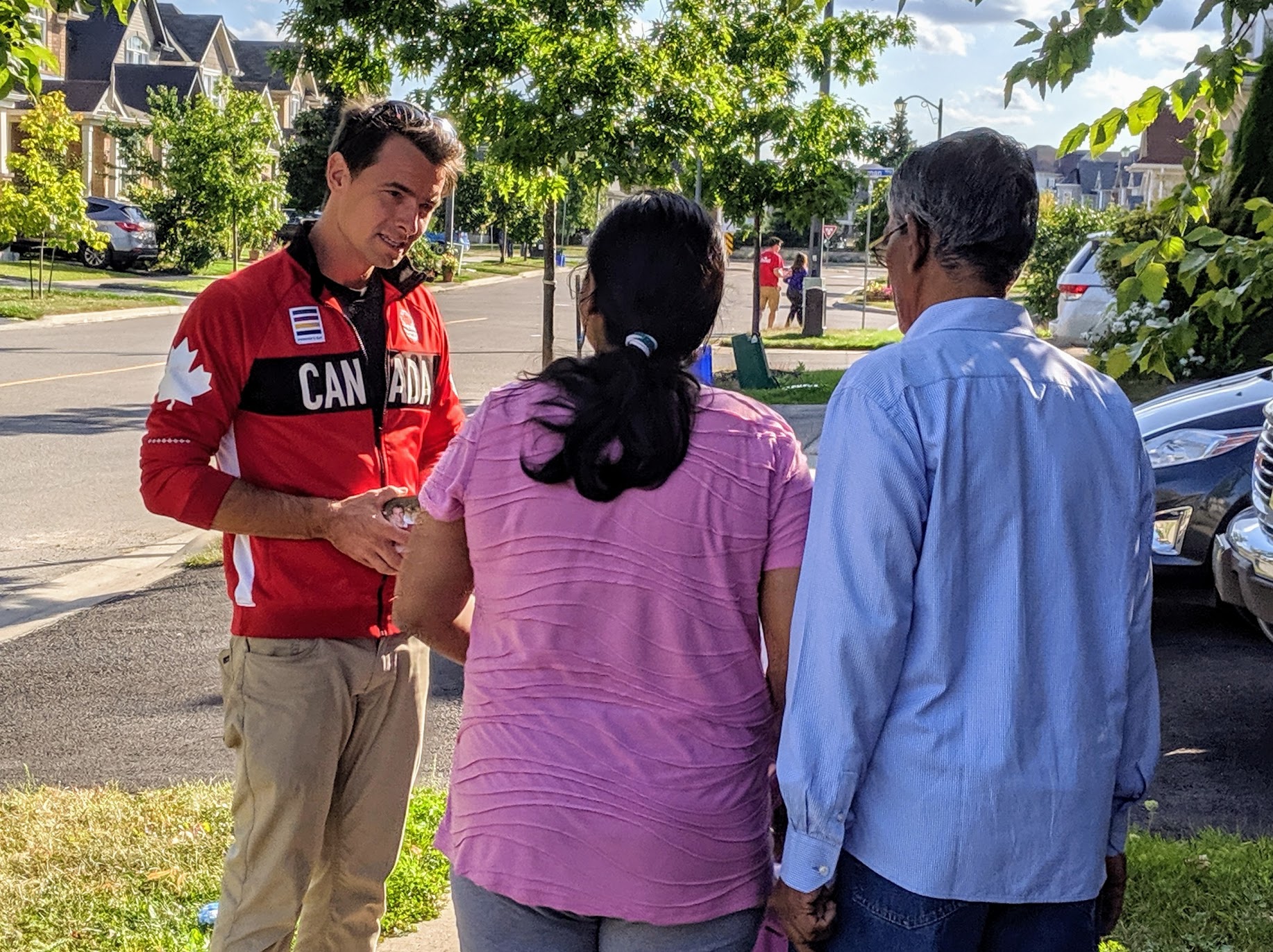 Liberal candidate Adam van Koeverden canvasses in Milton, Ont. (Adam van Koeverden campaign)