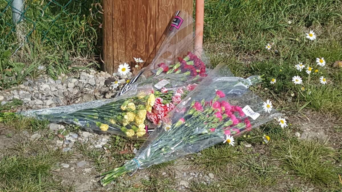 Flowers seen at the scene of a fatal crash that claimed the life of a teen in Chestermere.