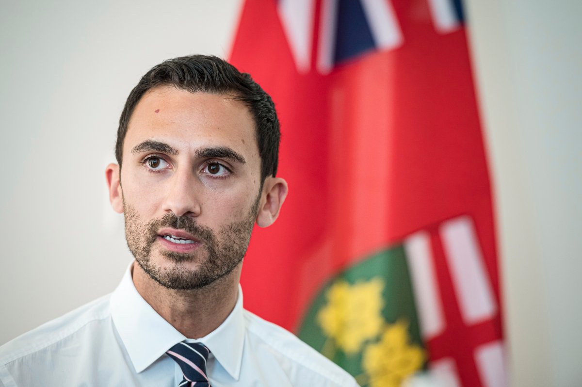 Ontario Minister of Education Stephen Lecce speaks to teachers before giving remarks, in Toronto, on Thursday, August 22, 2019.