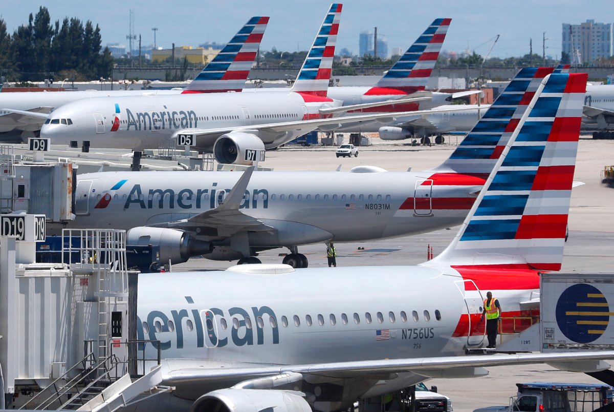 American Airlines aircraft are shown parked at their gates at Miami International Airport in Miami. 