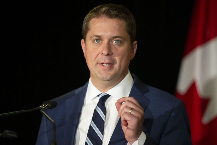 Conservative party Leader Andrew Scheer says if elected his government would create a certification system to let consumers know if certain digital products meet federal safety standards. Scheer addresses journalists during a news conference in Toronto, on Thursday, Aug. 29, 2019.