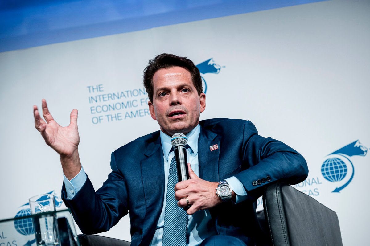 Former White House Press Secretary Anthony Scaramucci gestures while being interviewed by Dimitri Soudas (not pictured) at the Toronto Global Forum in Toronto on Friday, Sept. 6, 2019. 