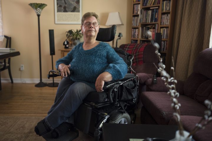 Tracy Odell, 61, president of Citizens with Disabilities Ontario and a lifelong advocate, poses for a photograph at her home in Scarborough, Ont., on Thursday, August 22, 2019. 