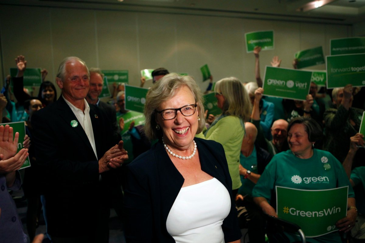 Green Party leader Elizabeth May arrives to announce the official launch of the Green Party of Canada election campaign as she's joined by green candidates during a press conference at the Delta Hotels Victoria Ocean Pointe Resort  in Victoria, B.C., on Wednesday, September 11, 2019. 