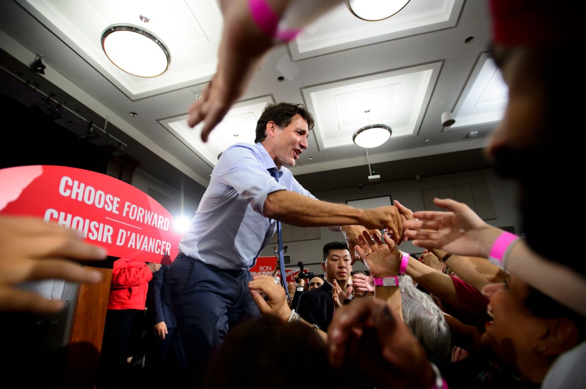 Liberal Leader Justin Trudeau greets the crowd during a campaign stop in Vancouver on Wednesday, Sept. 11, 2019. 