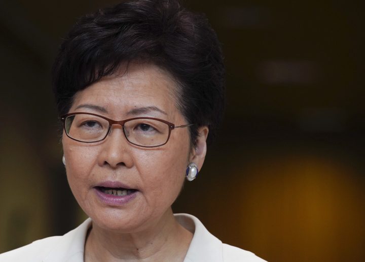 Hong Kong Chief Executive Carrie Lam speaks to reporters during a press conference at the government building in Hong Kong, Tuesday, Sept. 17, 2019. Lam said the government asked international public relations firms to help restore the city's reputation, battered by months of pro-democracy protests, but was rejected. 