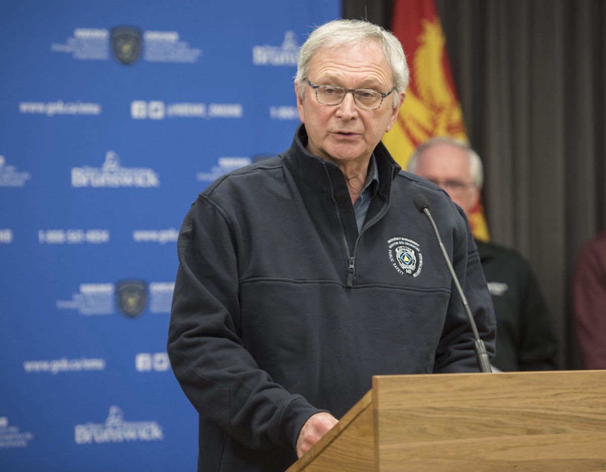 Premier Blaine Higgs speaks about the flooding in New Brunswick at a press conference in Fredericton on Sunday, April 21, 2019. 