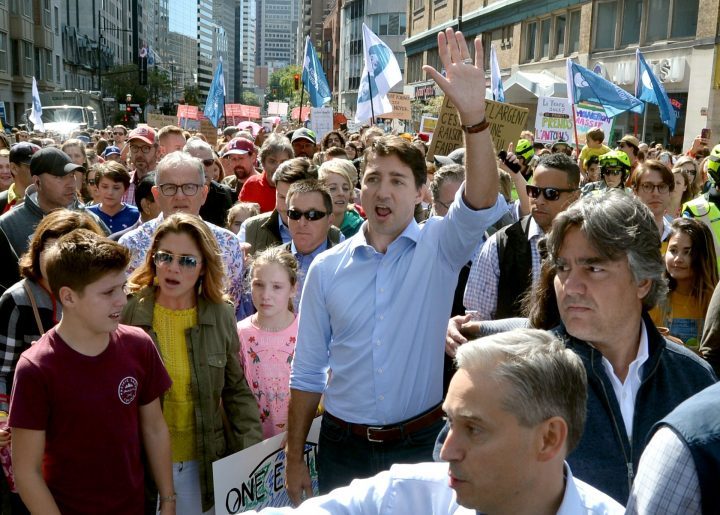 Liberal Leader Justin Trudeau takes part in the Climate Strike, in Montreal on Friday, Sept. 27, 2019.