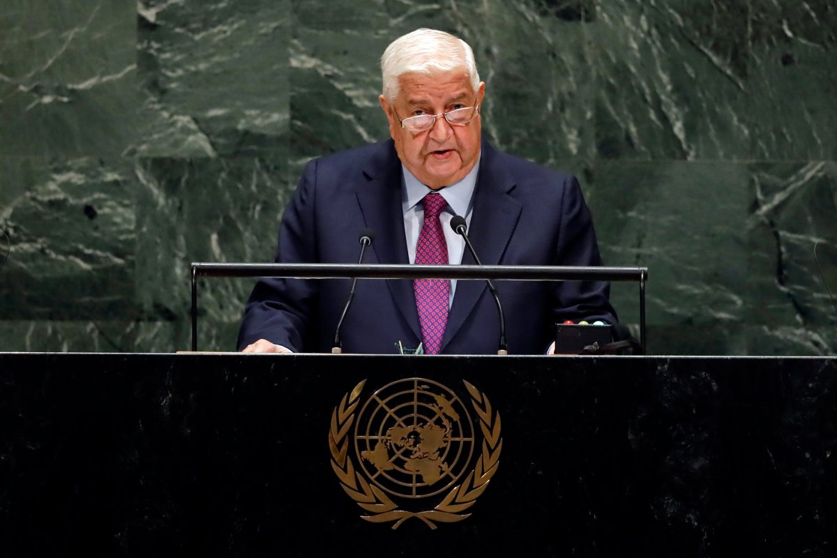 Syria's Deputy Prime Minister Walid Al-Moualem addresses the 74th session of the United Nations General Assembly, Saturday, Sept. 28, 2019. 
