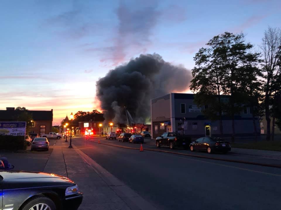 New Brunswick RCMP say they are investigating this fire at a commercial building on Water Street in Campbellton, N.B., on Aug. 21, 2019 as part of a string of more than 30 suspicious fires .