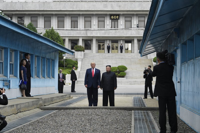 FILE - In this June 30, 2019, file photo, President Donald Trump meets with North Korean leader Kim Jong Un at the border village of Panmunjom in the Demilitarized Zone, South Korea. Trump, the self-styled deal-maker president, is struggling to close big deals. He heads to the United Nations this coming week saddled with a heavy load of unresolved foreign policy challenges involving Iran, North Korea, Afghanistan, the Mideast and more. 