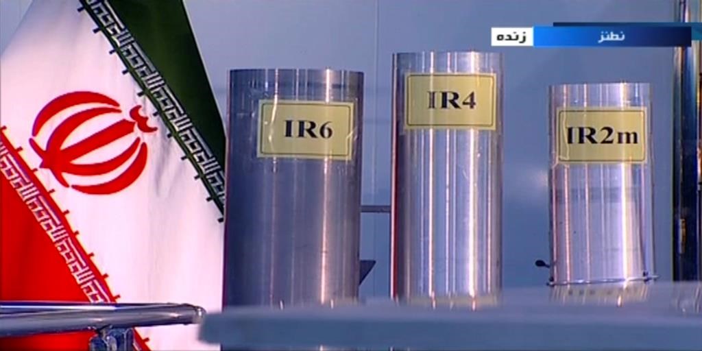 In this June 6, 2018 frame grab from the Islamic Republic Iran Broadcasting, IRIB, state-run TV, three versions of domestically-built centrifuges are shown in a live TV program from Natanz, an Iranian uranium enrichment plant, in Iran. Iran announced Saturday, Sept. 7, 2019, it had begun using advanced centrifuges in violation of its 2015 nuclear deal with world powers.