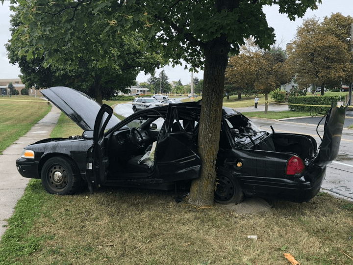 Police posted this photo of the crash scene in Brampton on Sunday.