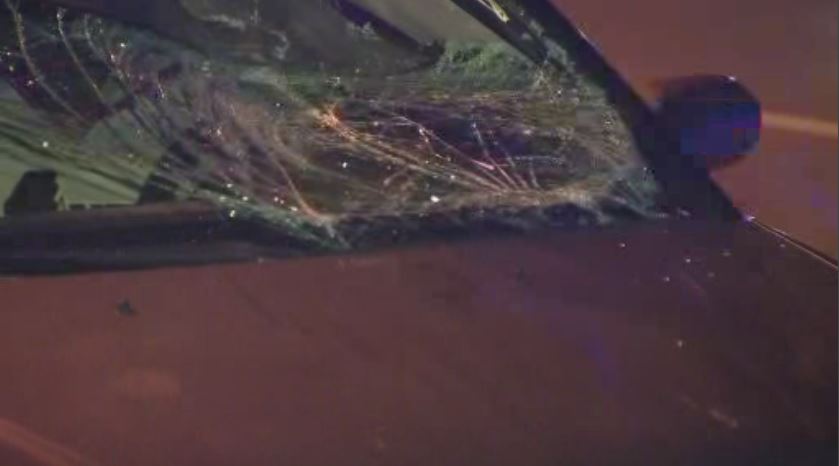 The windshield of the car involved in the incident was heavily damaged.