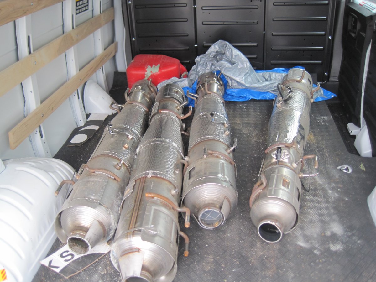 Four allegedly stolen catalytic converters recovered by the Surrey RCMP. 