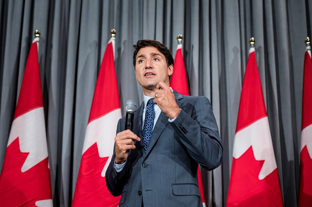 Prime Minister Justin Trudeau addresses a crowd at a Liberal fundraiser in Brampton, Ont., on Thursday, Sept. 5, 2019.