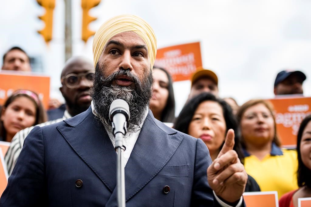NDP Leader Jagmeet Singh makes an announcement in Toronto on Monday, September 2, 2019. (The Canadian Press/Christopher Katsarov)