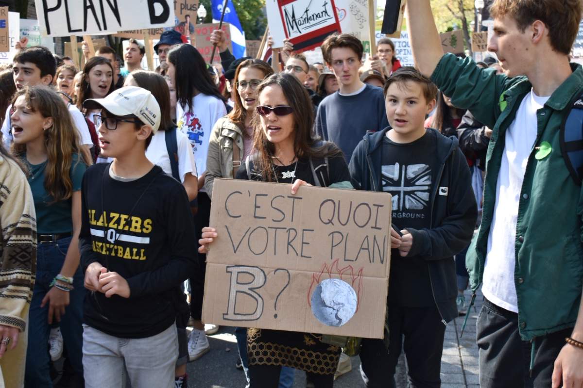 Protesters at the Quebec City climate change strike Sept. 27, 2019.