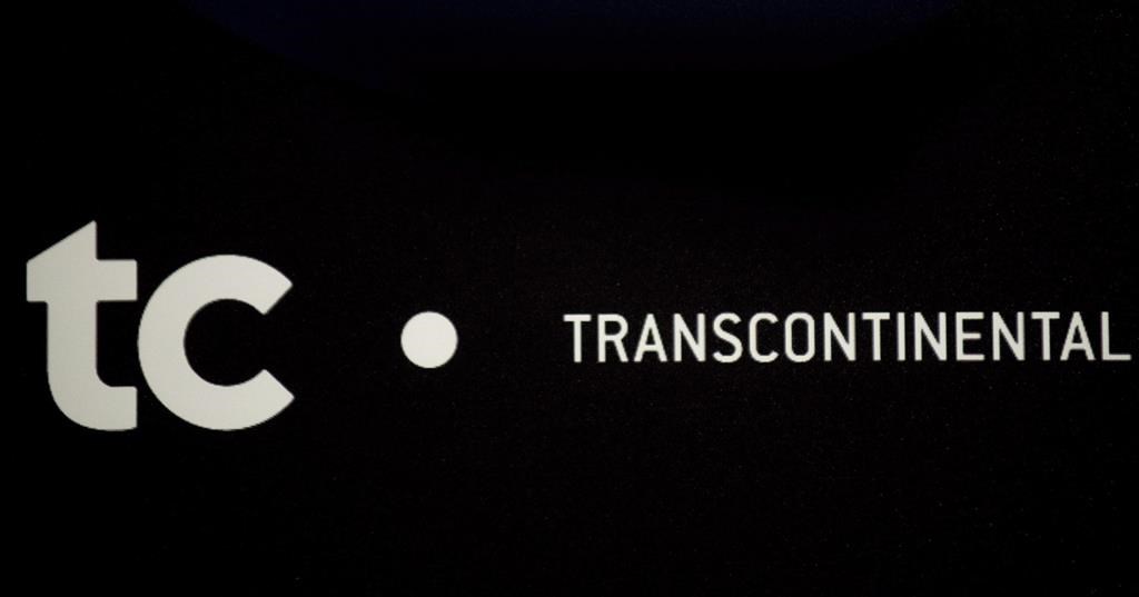A TC Transcontinental sign is pictured at the company's annual general meeting in Montreal, Tuesday, March 11, 2014.