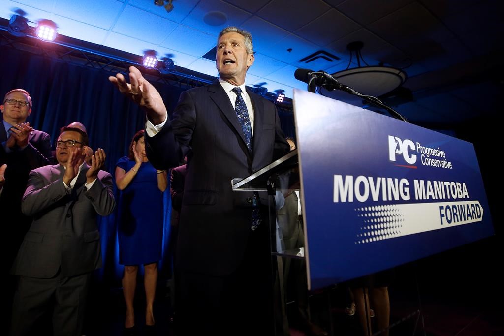 Then Manitoba PC leader and premier Brian Pallister celebrates winning the Manitoba election in Winnipeg on Sept. 10, 2019.