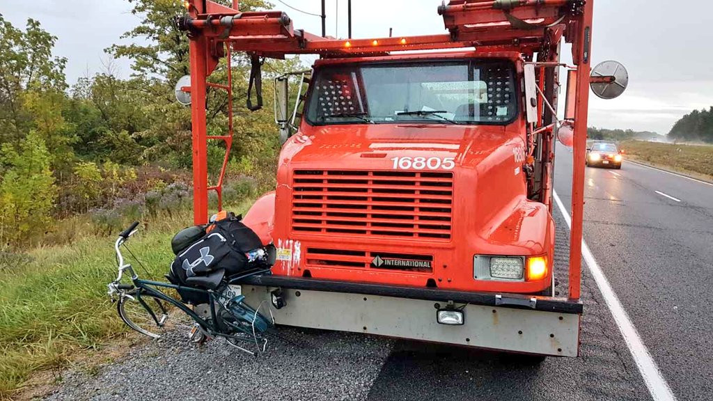 OPP say the body of a cyclist was found near Highway 405 in Niagara Falls Thursday morning after a truck driver hit a bicycle on the roadway.