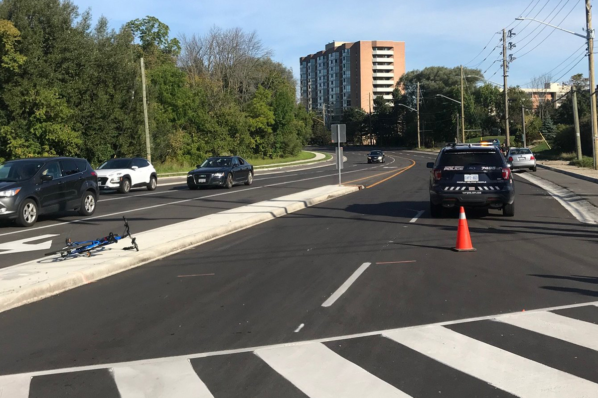 The cyclist was taken to hospital with non life-threatening injuries.