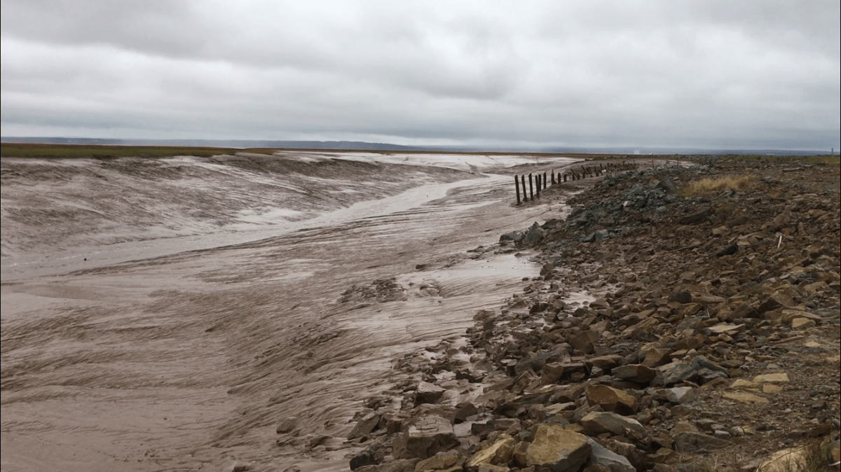 Rocks have been piled along the foreshore to help prevent further erosion.