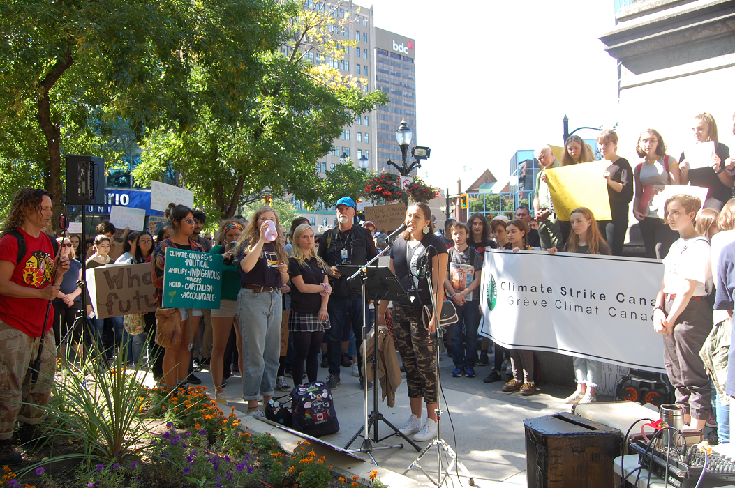 Makasa Looking Horse recently returned from the U.N. youth climate summit and addressed those gathered for Hamilton’s #FridaysForFuture climate strike.