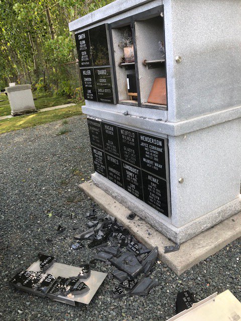 Vandalism at the cemetery in Channing, Man.
