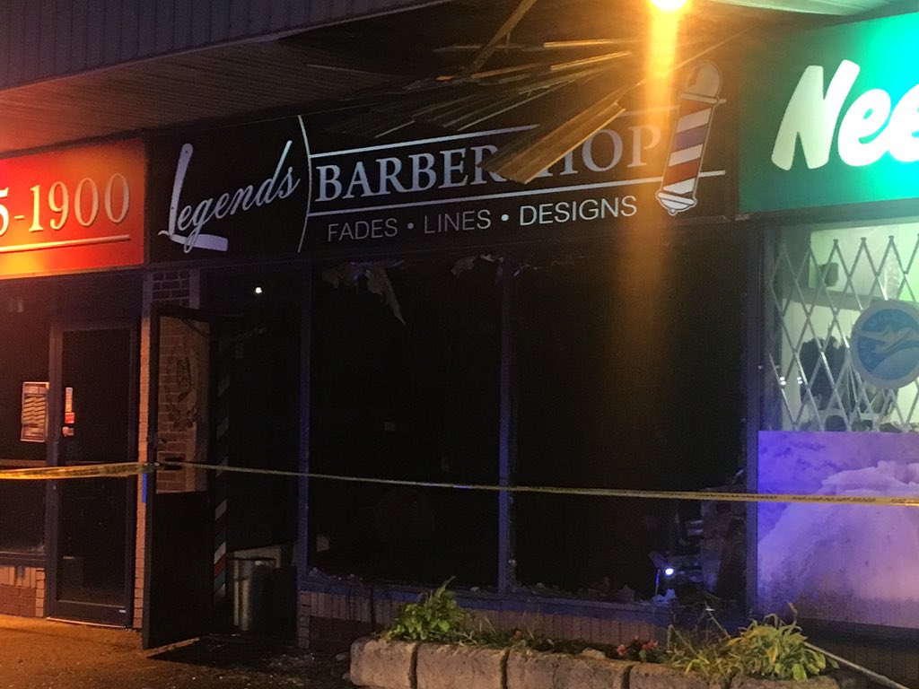 Halifax Regional Police are searching for a suspect following a suspected arson at Legends Barber Shop in Dartmouth, N.S.