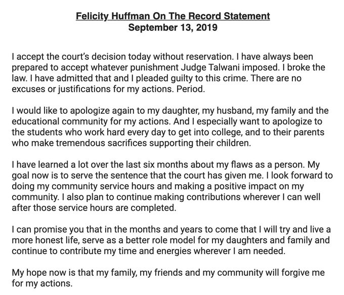 Felicity Huffman sentenced to 14 days in jail for her role in college bribery scandal - image