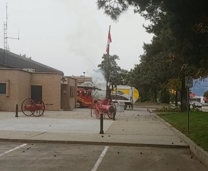 Kelowna firefighters put out a small blaze in a garbage truck Monday morning. 