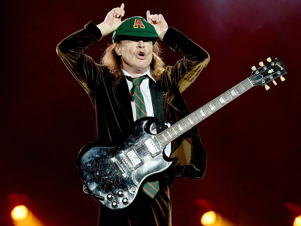 Angus Young of AC/DC performs at Dodger Stadium on Sept. 28, 2015, in Los Angeles, Calif.