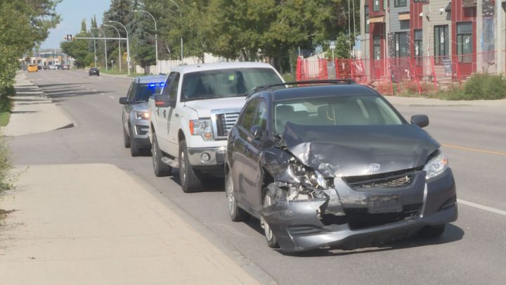 Emergency crews responded to a two-vehicle crash at Edmonton Trail and 27 Avenue N.E. in Calgary on Monday, Sept. 2, 2019.