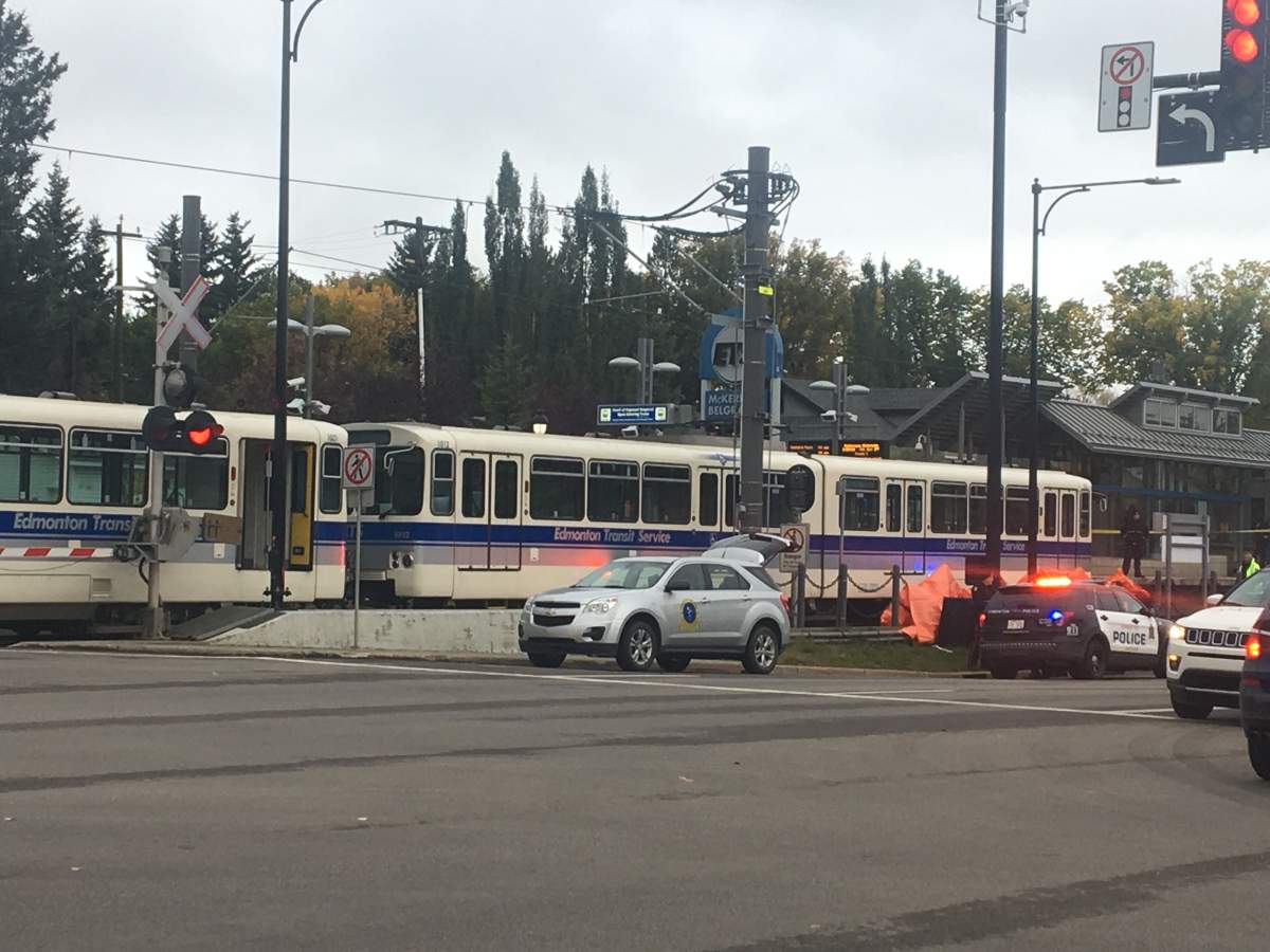 Police investigating a death at the McKernan/Belgravia LRT station on 114 Street at 76 Avenue on Friday, Sept. 27, 2019.