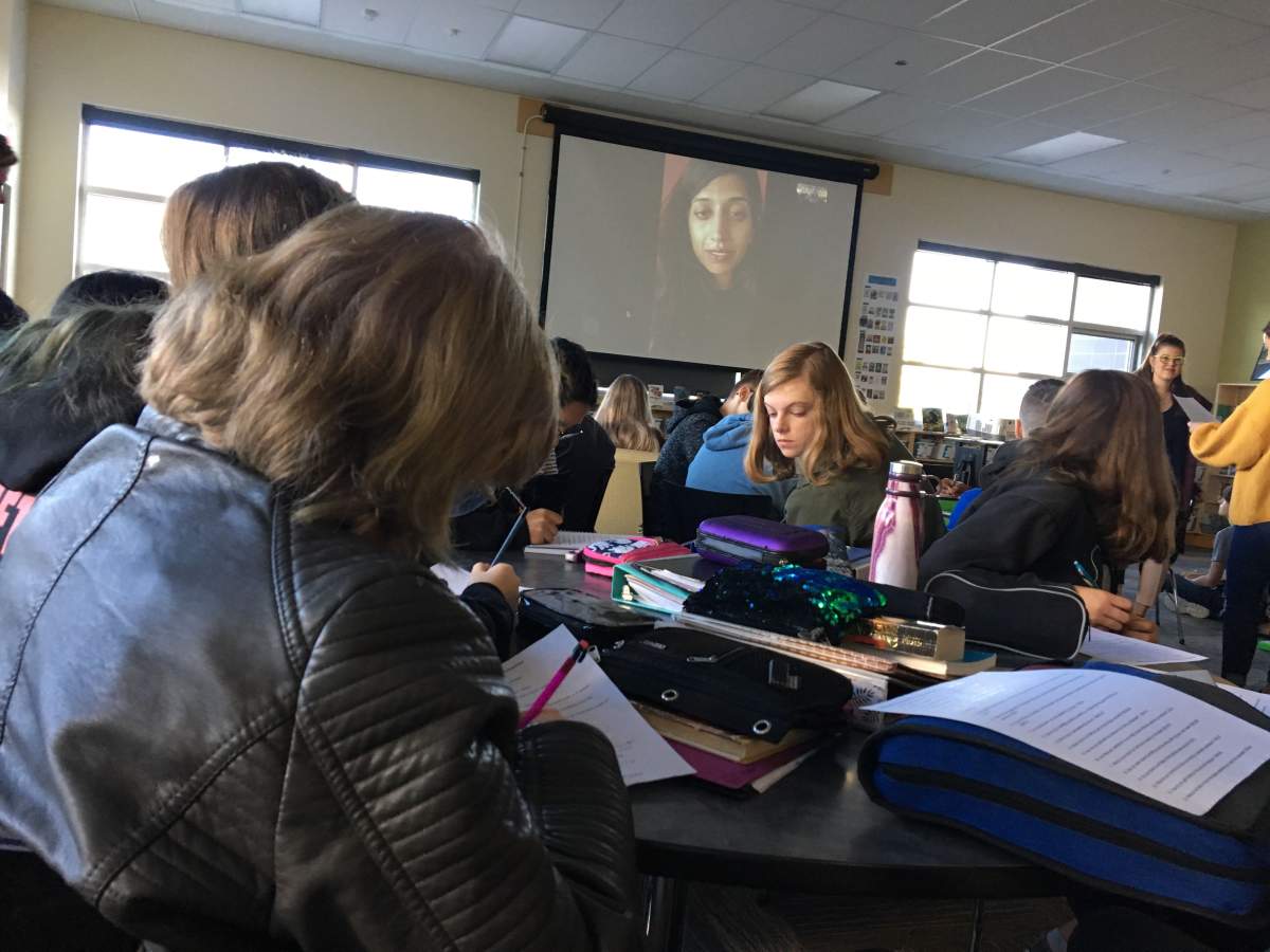 Grade 9 science students at Michael Strembitsky School Skype with Dr. Shawna Pandya in Key Largo, Fla.
