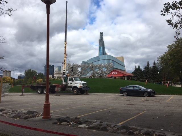 Ai Weiwei’s piece “Forever Bicycles” setting up at The Forks.
