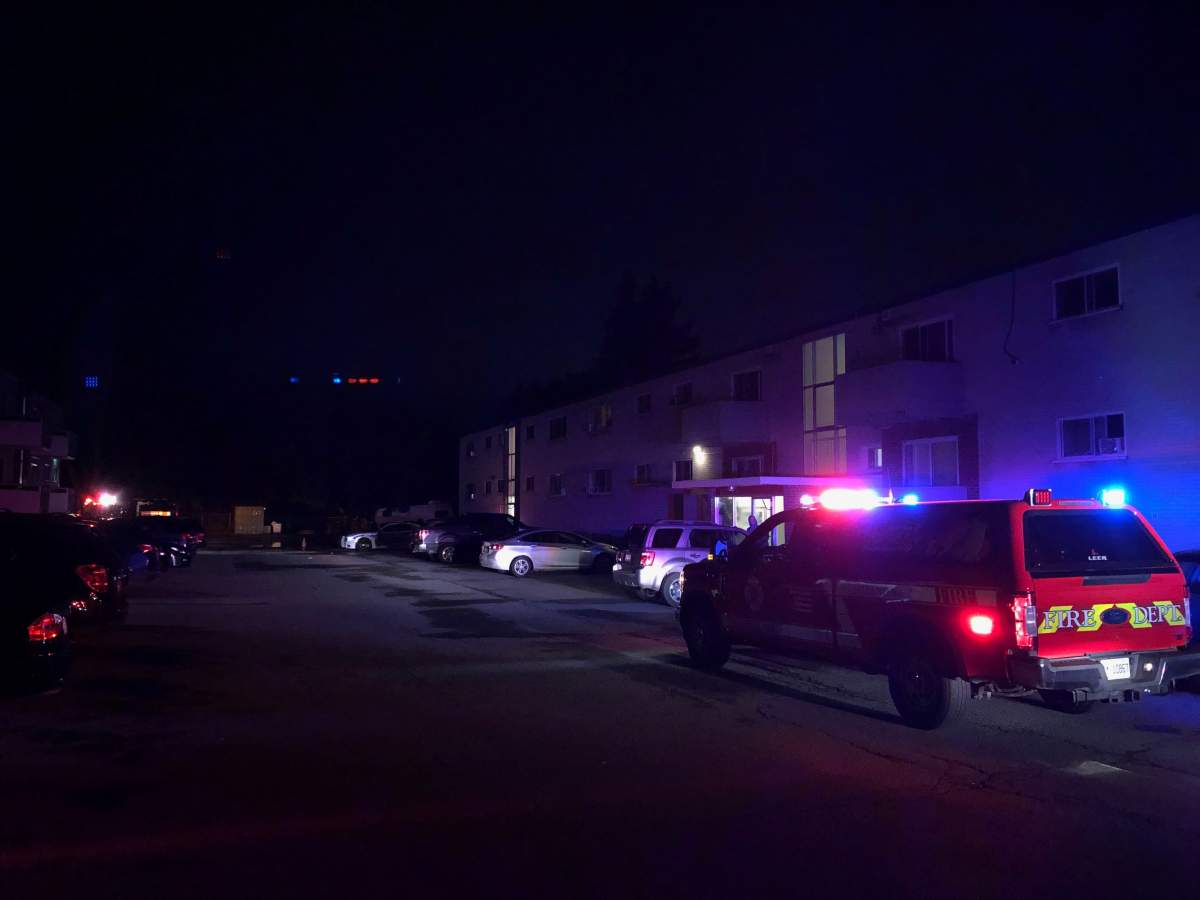 London fire crews deal with a second-floor fire at the Pinewood Apartments at 1455 Trafalgar St.