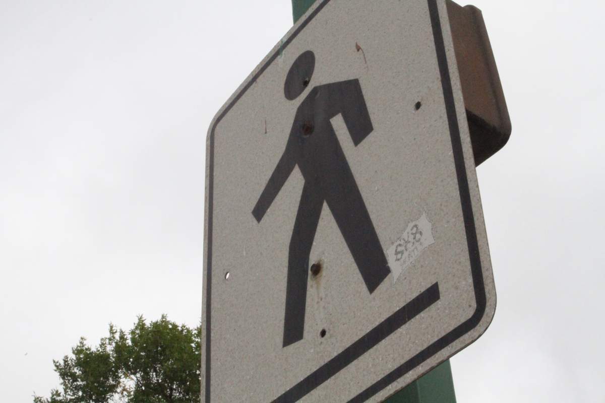A crosswalk sign is shown in this file photo.