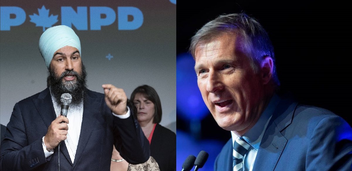 Leader of the NDP Jagmeet Singh, left, and People's Party of Canada Leader Maxime Bernier will both be making stops in London, Ont., on Tuesday.