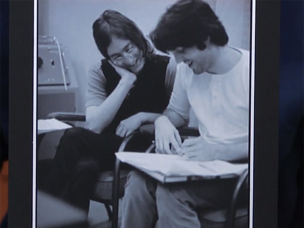 A photograph of (L-R) John Lennon and Paul McCartney during a writing session. Stephen Colbert showed McCartney the photo during an interview on ‘The Late Show’ on Sept. 23, 2019.