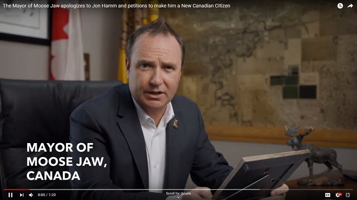 The Mayor of Moose Jaw wants to give actor Jon Hamm 'New Canadian' citizenship following a nod to Moose Jaw in a national commercial.