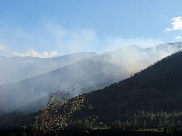 Smoke rises from the Kathleen Mountain wildfire burning west of Peachland Sept. 7, 2019.