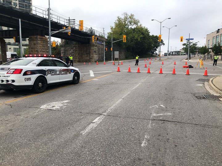 Guelph police closed the intersection at Macdonell and Wellington streets after a pedestrian was struck by a van on Sept. 3.