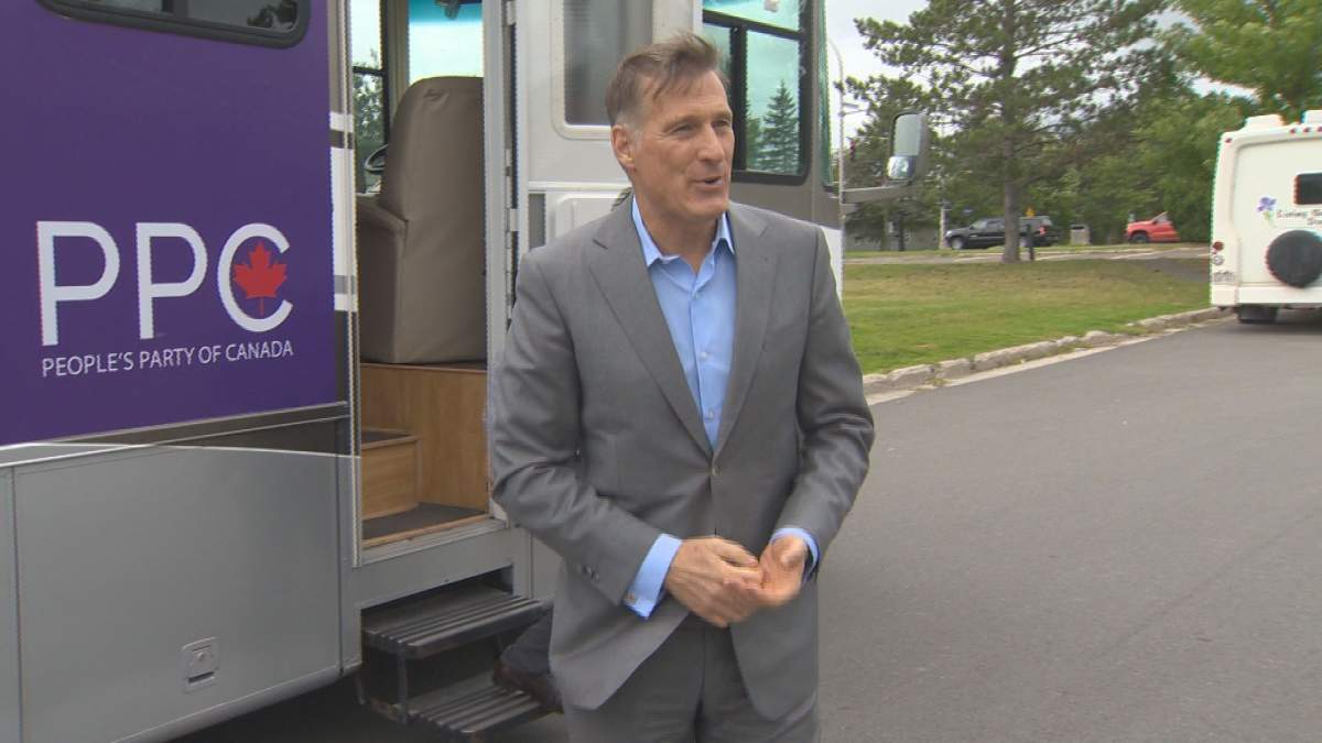People's Party of Canada leader Maxime Bernier greets reporters in Oromocto, NB. Sept. 17, 2019.