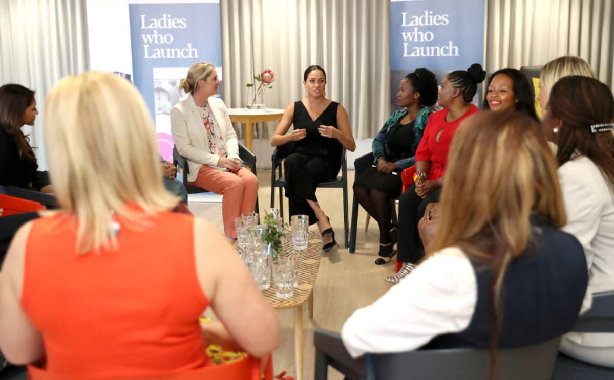 The Duchess of Sussex spoke with 12 female entrepreneurs while visiting the Woodstock Exchange.